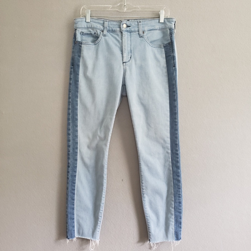 NYDJ 10 Ami Skinny Ankle Jeans Blue Two Tone Side Stripe Colorblock Cropped Edgy